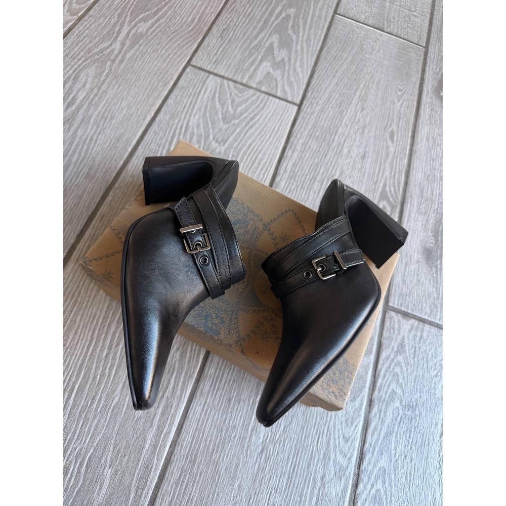 Free People Date Night Leather Pointed Toe Boho Western Buckle Mule Shoes Size 8